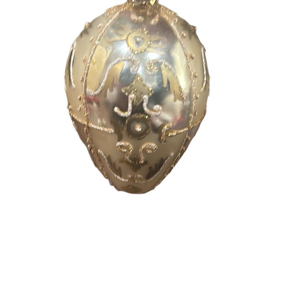 Gold/Silver Glitter Glass Egg Shaped Hanging Christmas Tree Ornament Holiday Dec